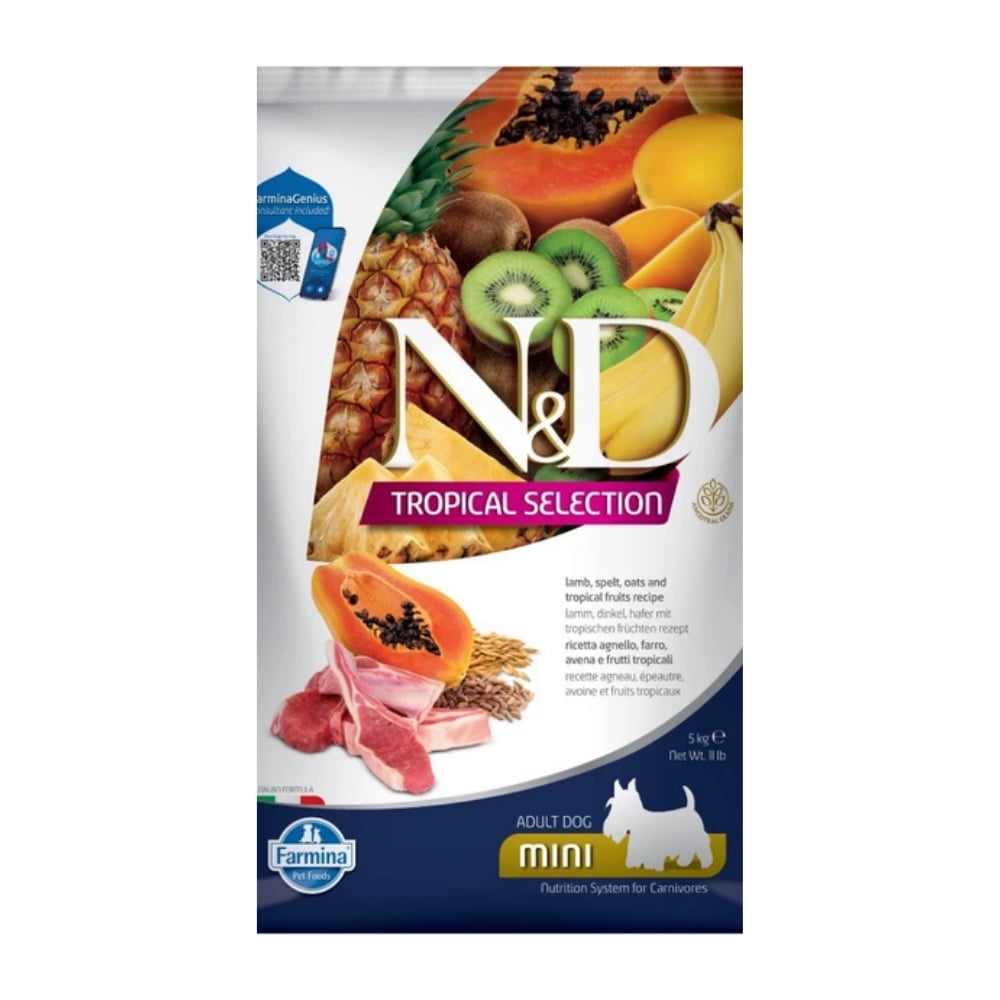 N&D Tropical Selection Köpek 5kg Mini Adult Kuzu Etli Tropikal Meyveli Küçük Irk Yetişkin Köpek Maması