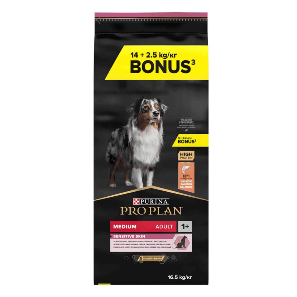 Pro Plan Medium Adult Sensitive Skin Somonlu Orta Irk Yetişkin Köpek Maması 14 kg + 2,5 kg