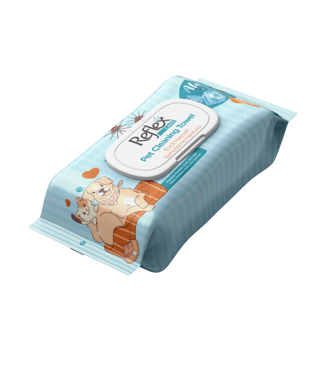Reflex Care Alaçatı Ice Kokulu Kedi ve Köpekler için Çok Amaçlı Hijyenik Temizleme Mendili 50'li
