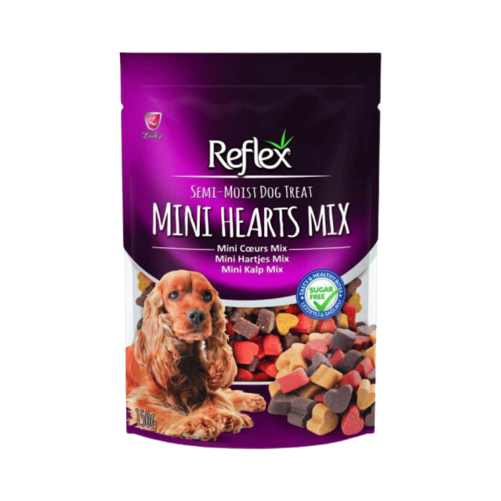 Reflex Karışık Renkli Mini Kalpli Yarı Yumuşak Köpek Ödül Maması 150gr 10adet/koli