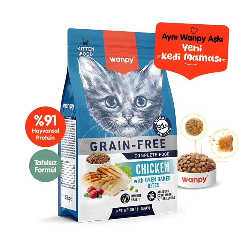 Wanpy Tavuklu Tahılsız Yavru Kedi Maması 1.5 kg