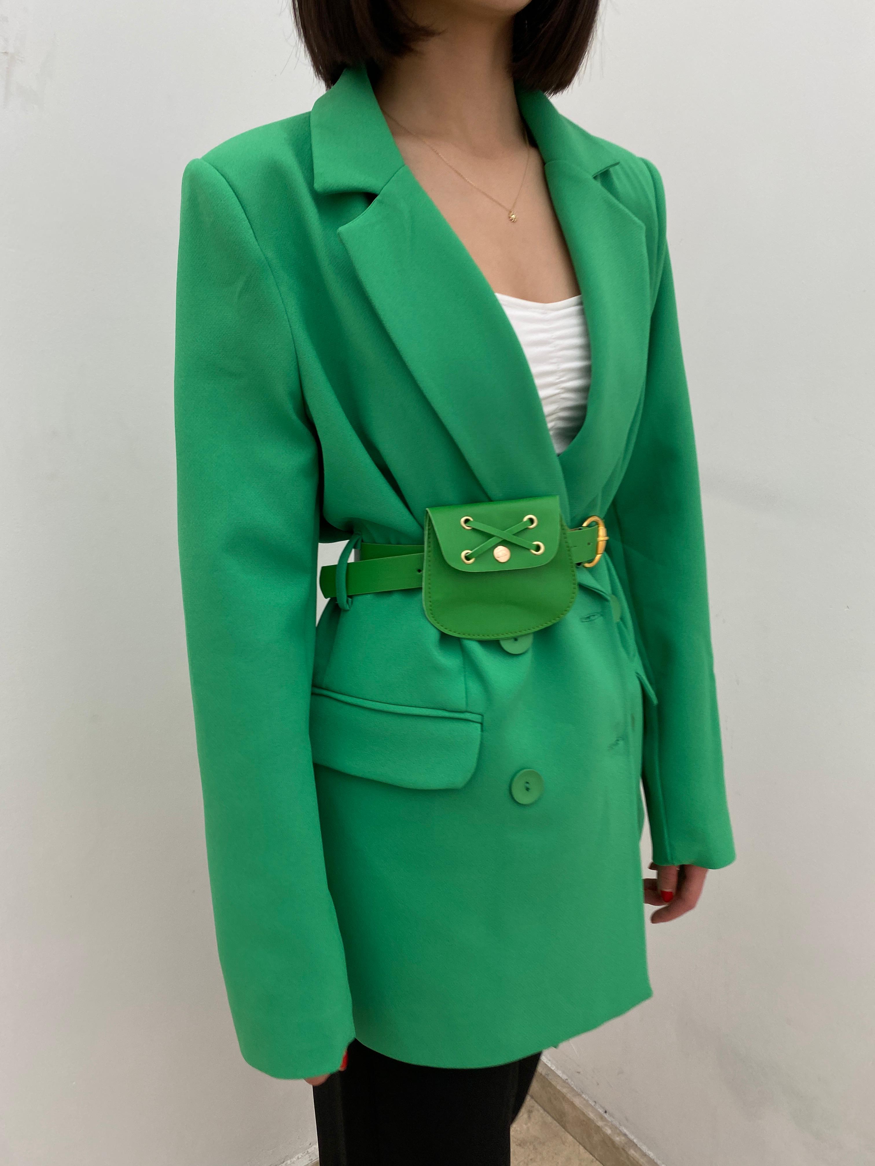 YEŞİL KEMERLİ BLAZER CEKET