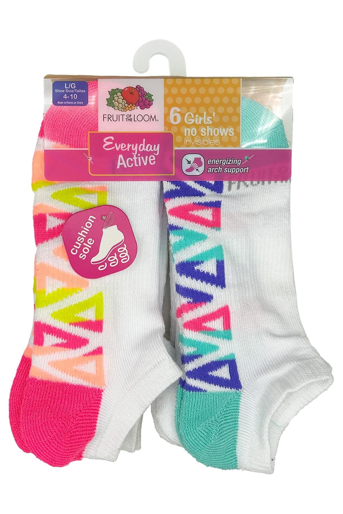 Fruit Of The Loom Girls No Shows Invisible Çorap 6lı Paket (L)