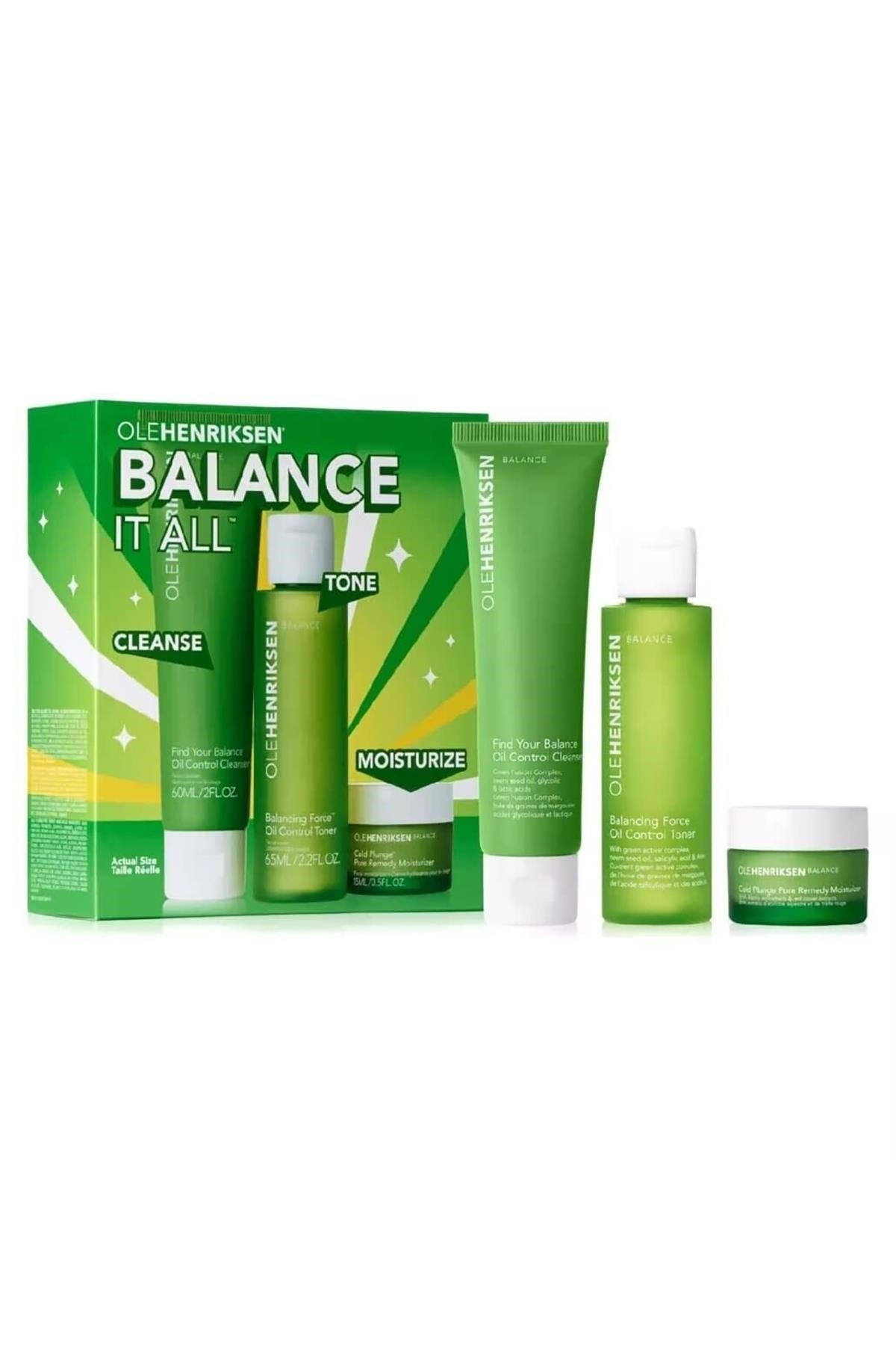 Ole Henriksen Balance It All Yağ Kontrolü ve Gözenek Arındırıcı Set (Temizleyici 60ML,Toner 65ML,Nemlendirici 15ML)