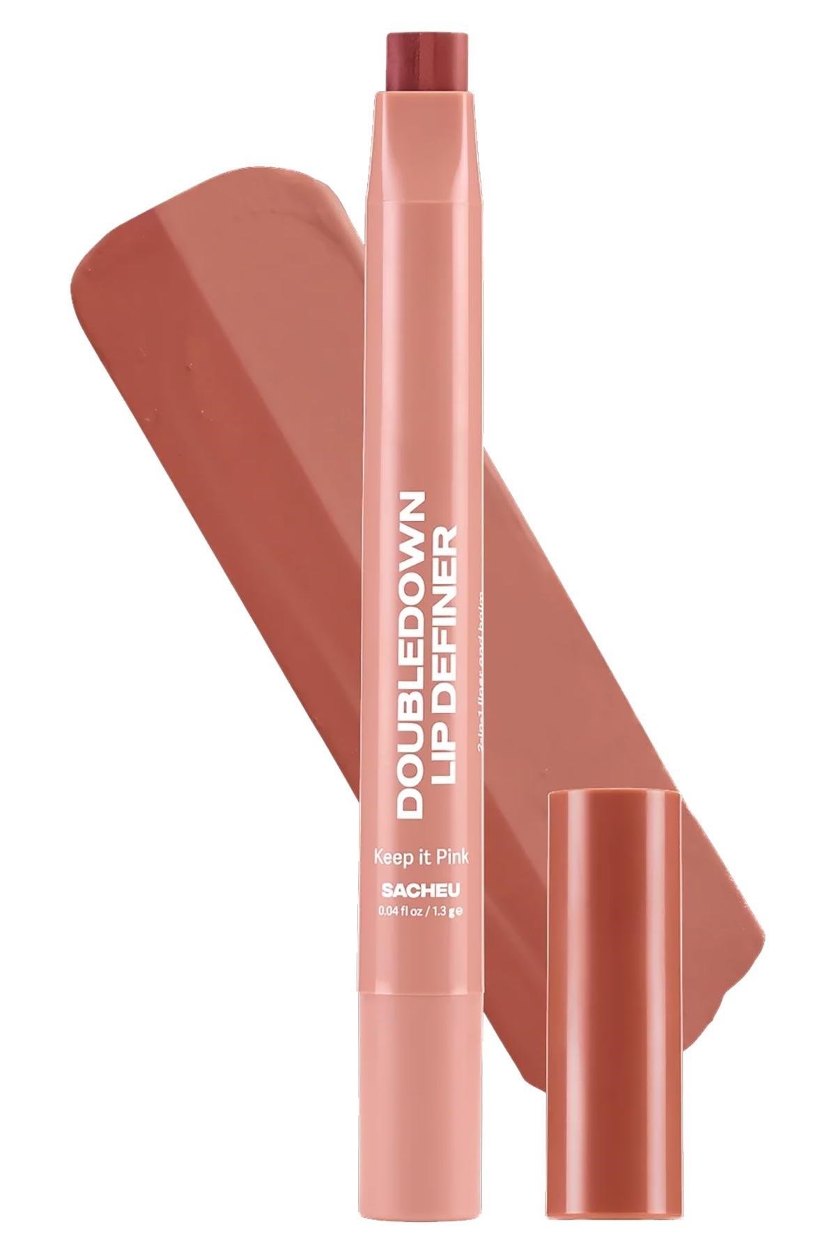 Sacheu DoubleDown Lip Definer 2'si 1 Arada Dudak Kalemi ve Balm 03 Keep it Pink 1.3GR