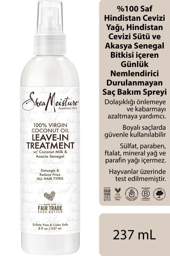 Shea Moisture %100 Saf Hindistan Cevizi Yağlı Günlük Nemlendirici Durulanmayan Saç Bakım Spreyi 237ML