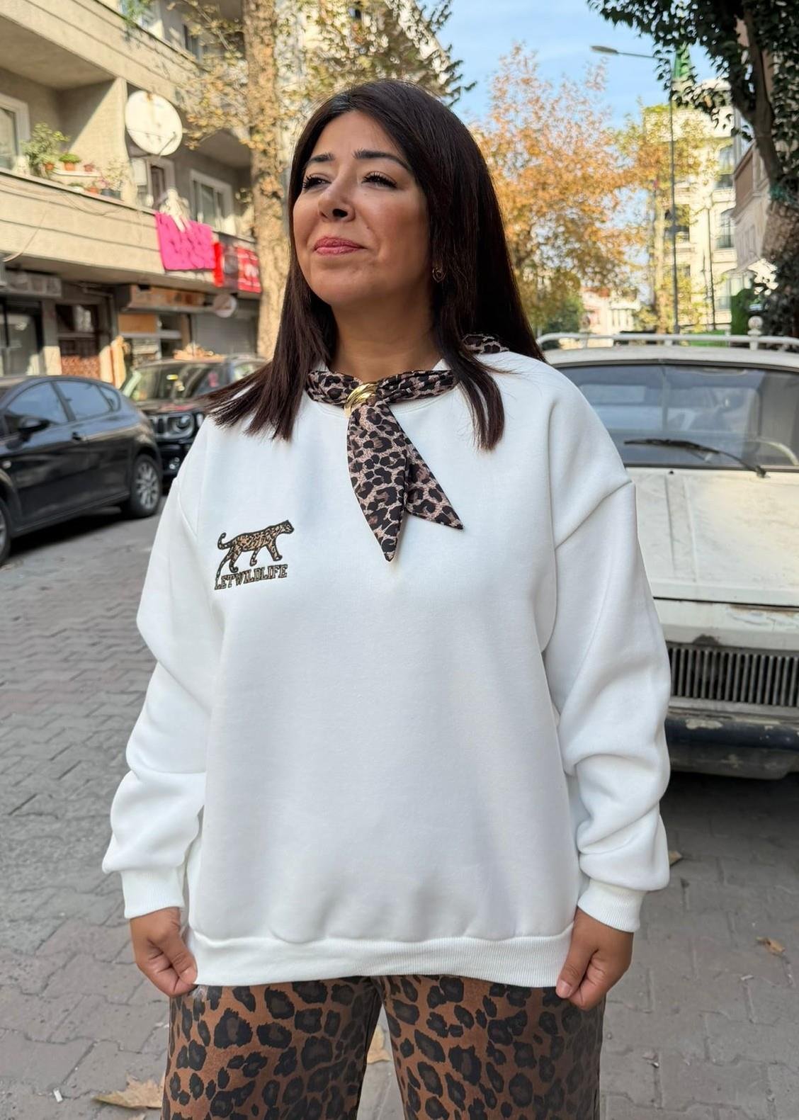 Leopar Flarlı Sweatsört