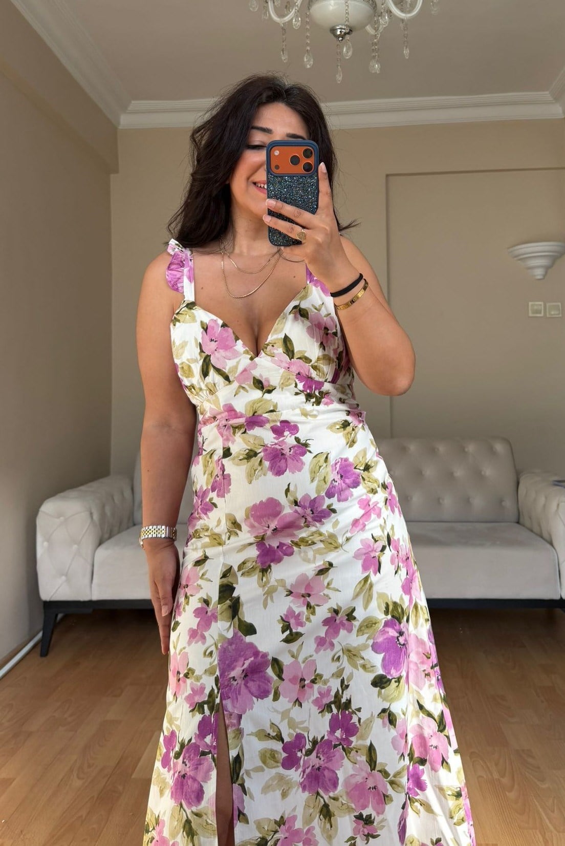 Sexy Mor Desenli Elbise