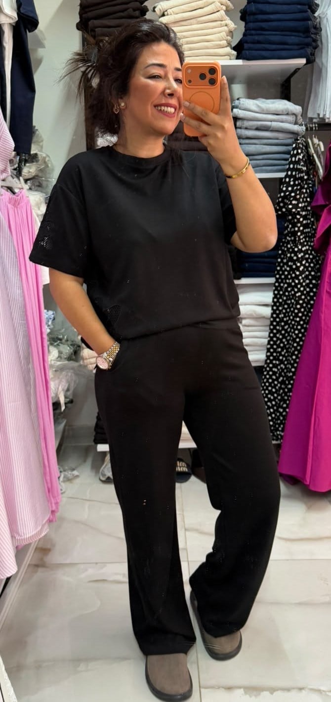 Siyah Modal Kumaş Yan file Detay İpkyl Takım