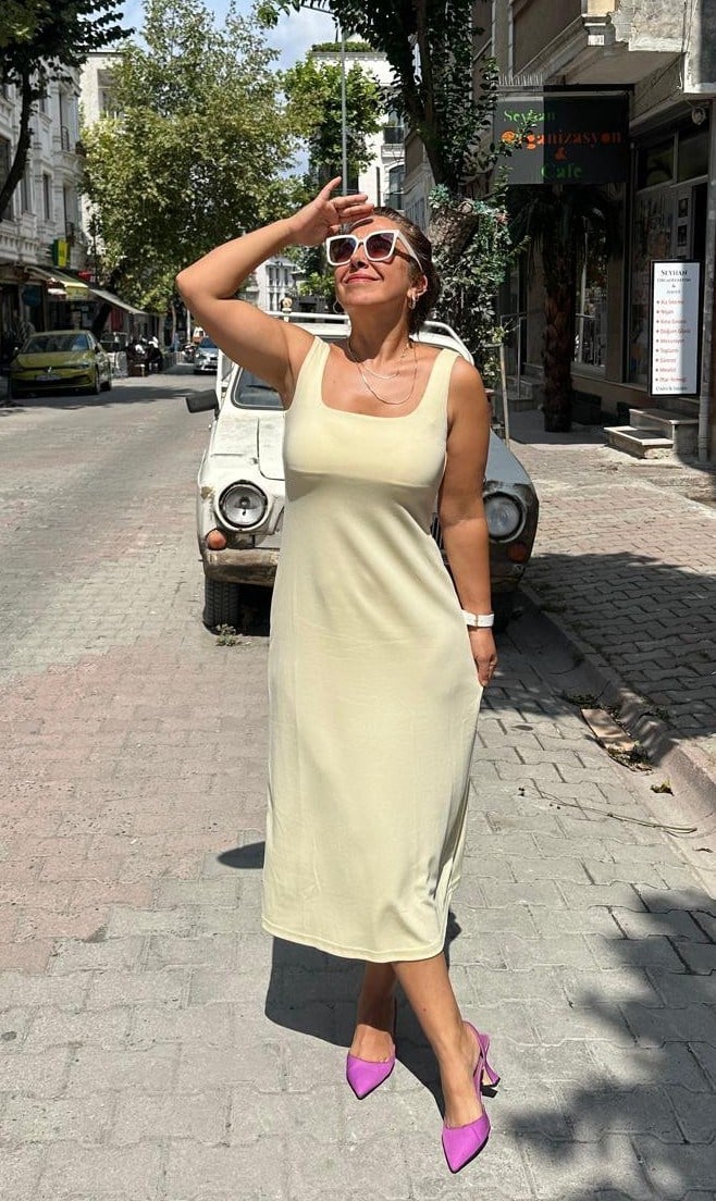 Sportif Sarı  Elbise(esnek)