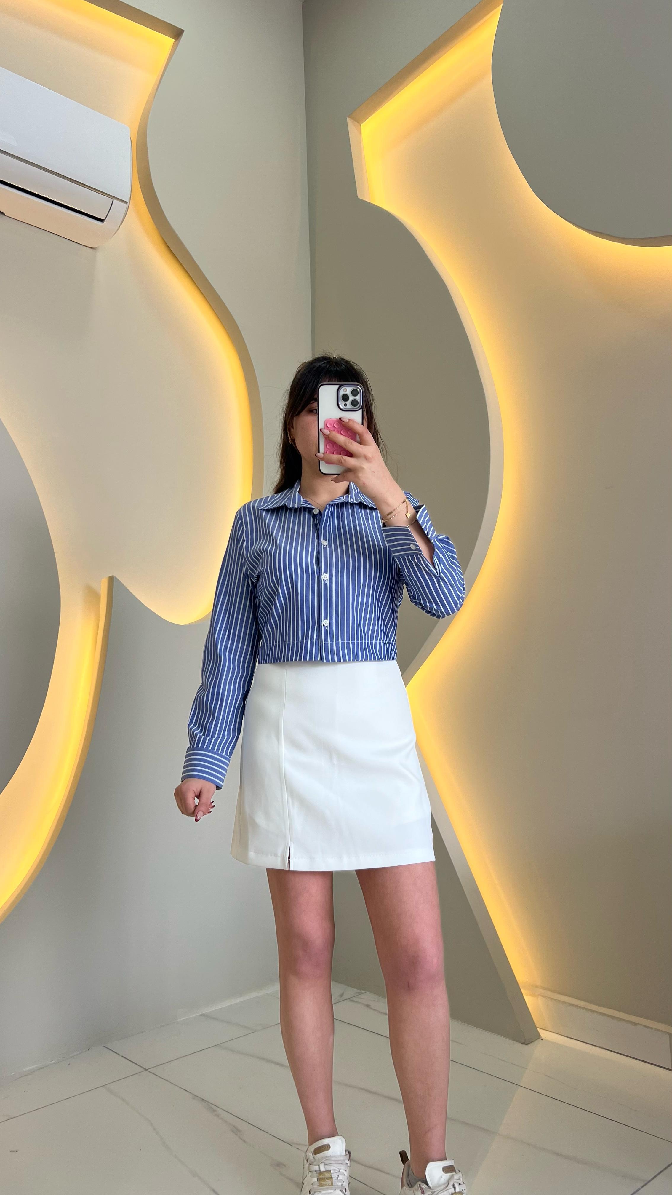 Cropped Koyu Mavi Gömlek