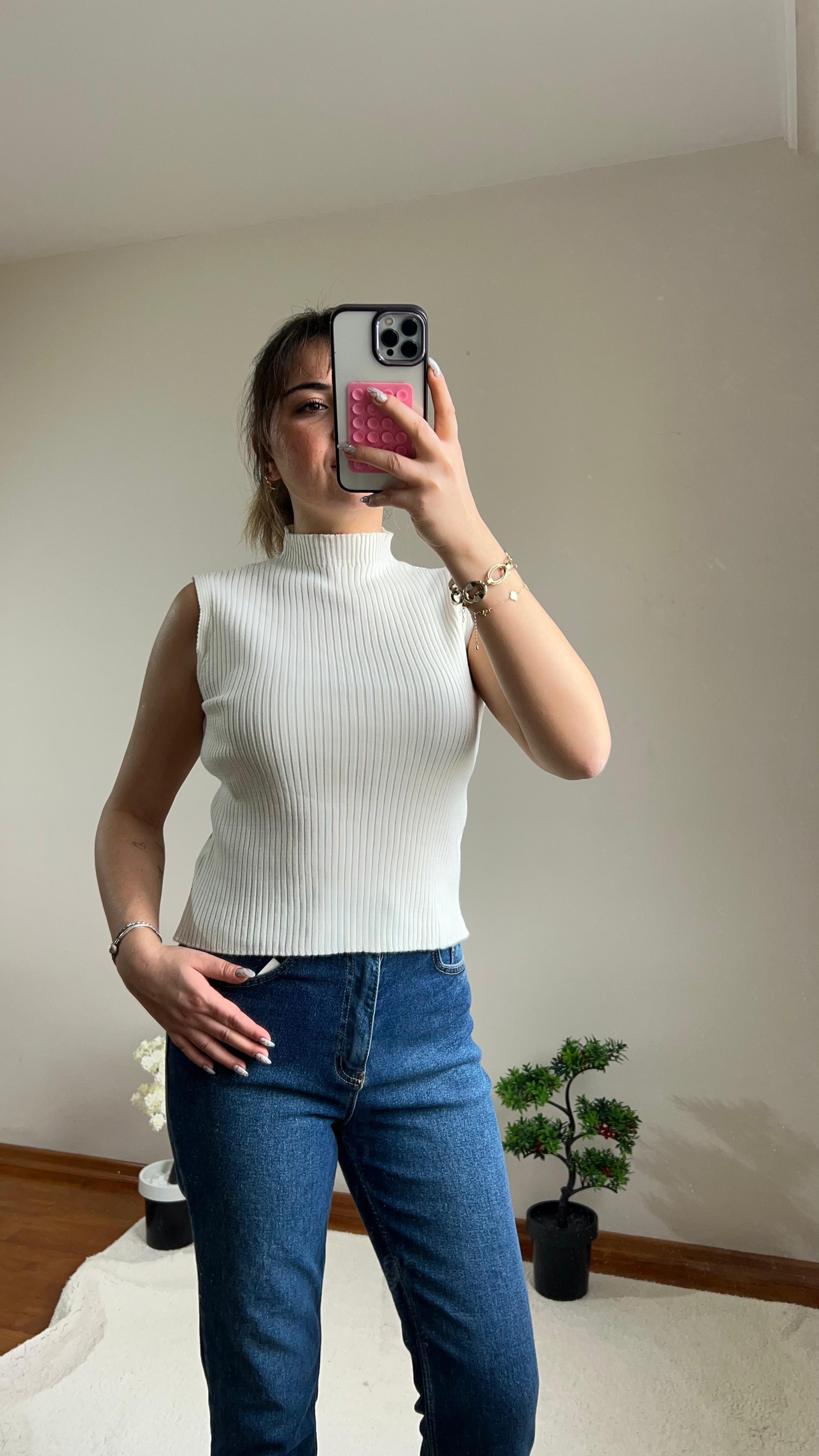 Fitilli Balıkçı Yaka Beyaz Body