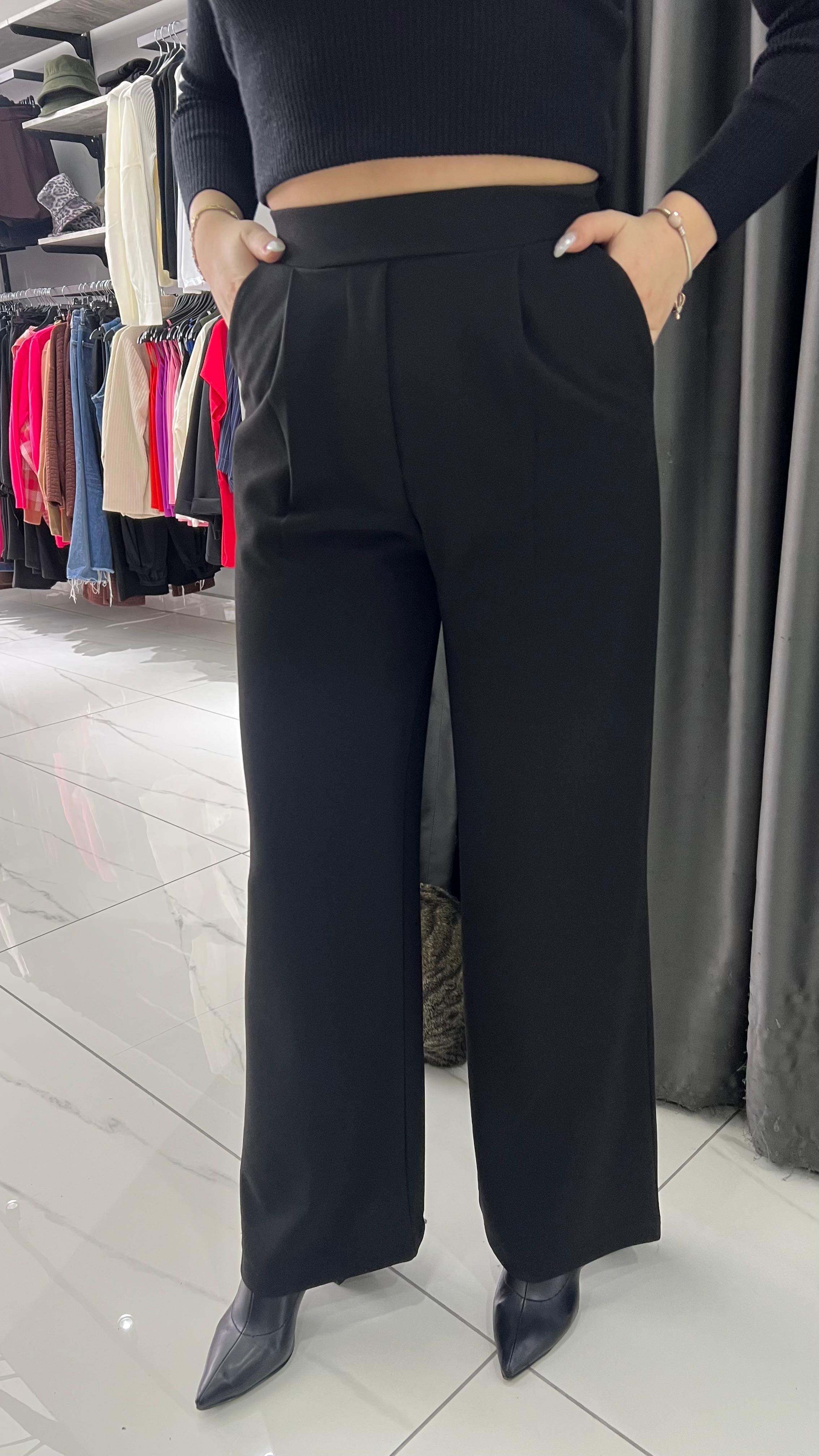 Siyah Krep Yüksek Bel Palazzo
