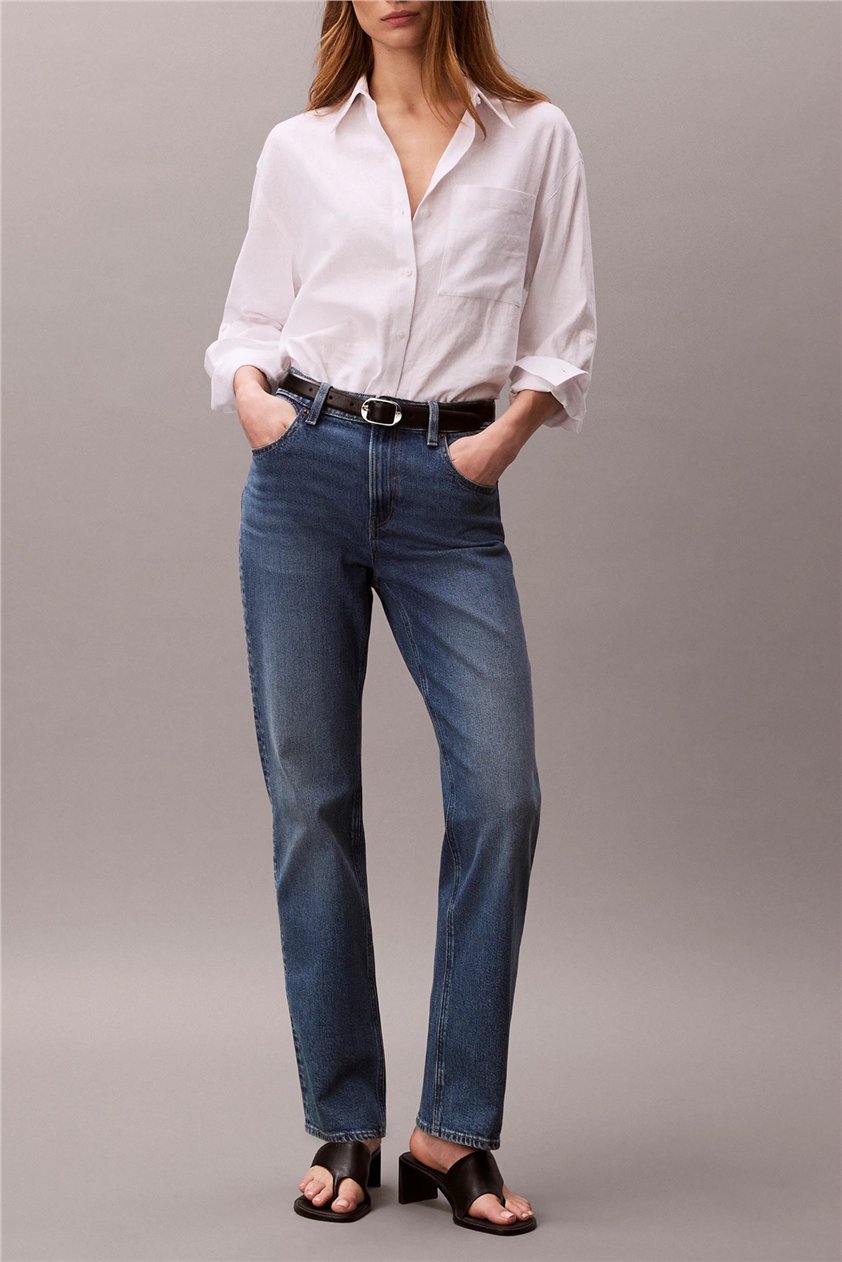 Calvin Klein High Rise Straight V Kadın Jean Pantolon Mavi