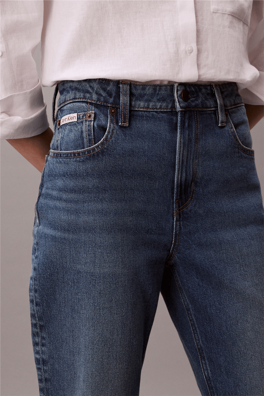 Calvin Klein High Rise Straight V Kadın Jean Pantolon Mavi