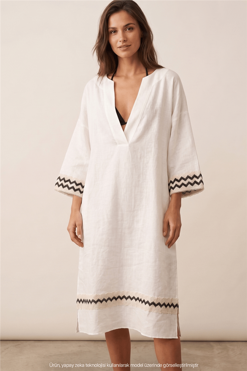 Lalamia Kadın Keten Kaftan Ekru