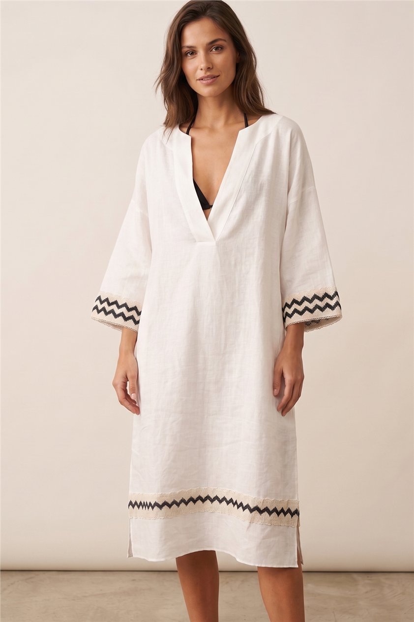Lalamia Kadın Keten Kaftan Ekru
