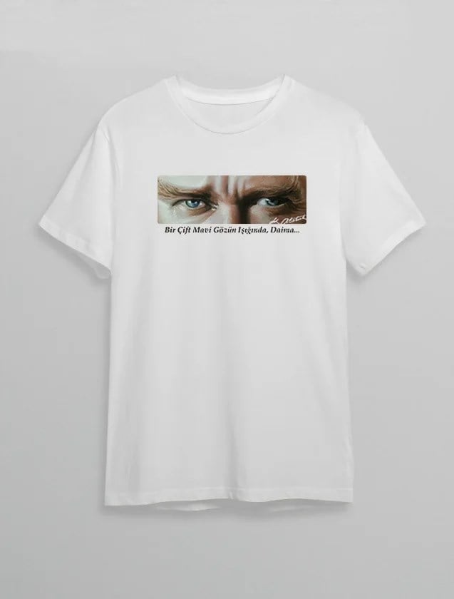 10 Kasım Atatürkü Anma Günü Baskılı Oversize Bisiklet Yaka T-shirt - Beyaz