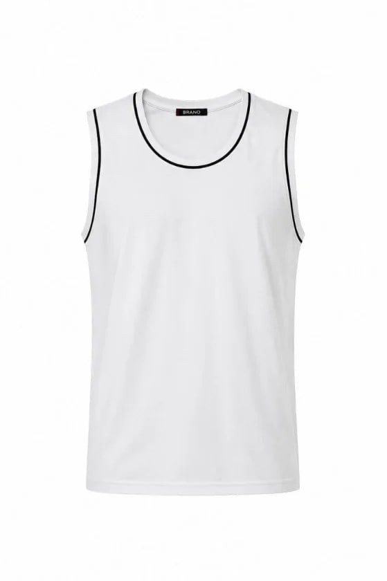Ön Unisex Pamuklu Bisiklet Yaka Kolsuz Atlet Kontrast Biyeli Regular Fit - Beyaz