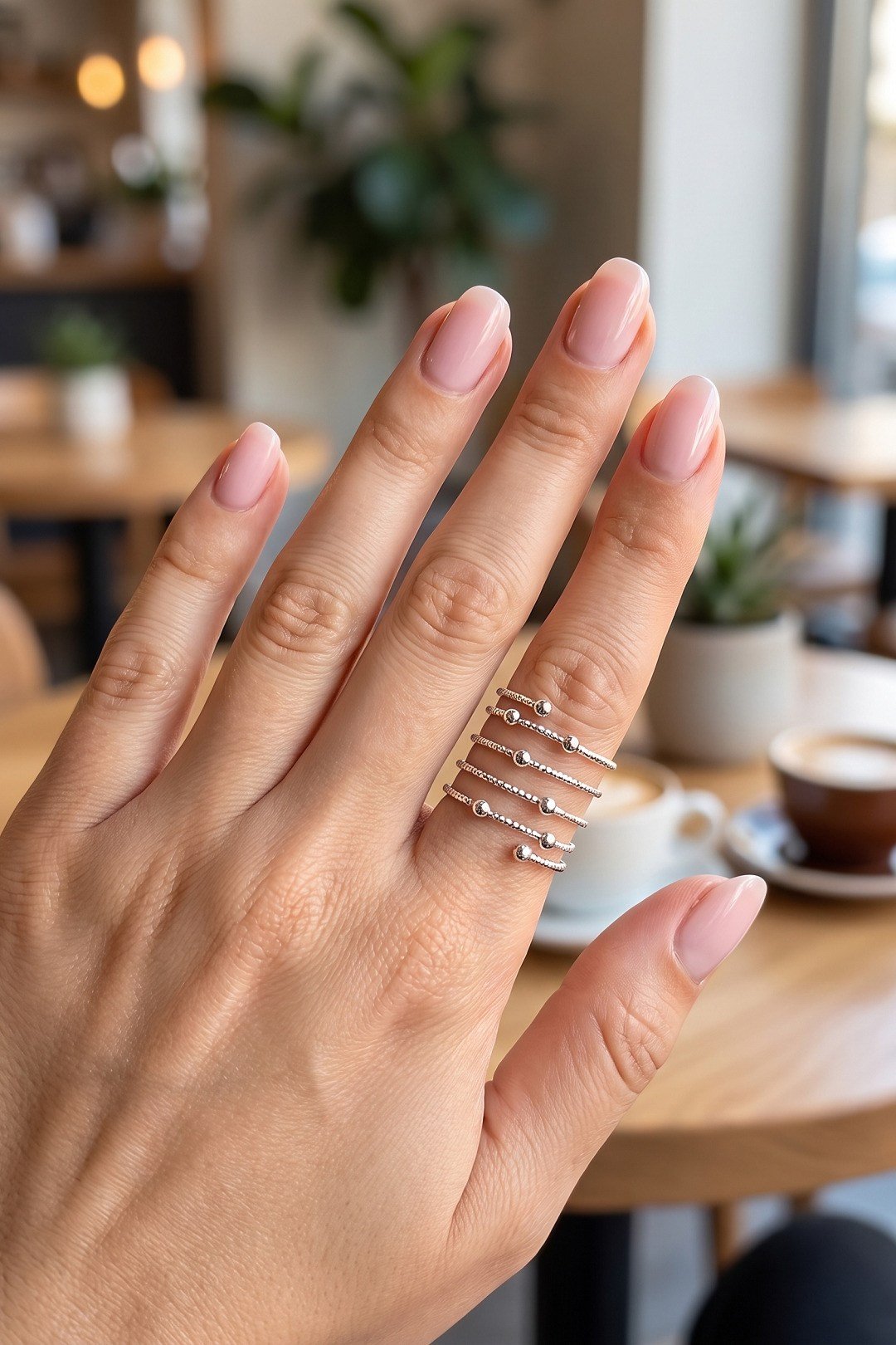 Pirinç Gümüş Renk Spiral Topçuklu Model Kadın Yüzük