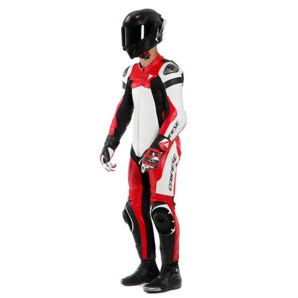 DAINESE/ASSEN 2 1 PC.PERF.LTHR SUIT WHT LAVA RED BLK