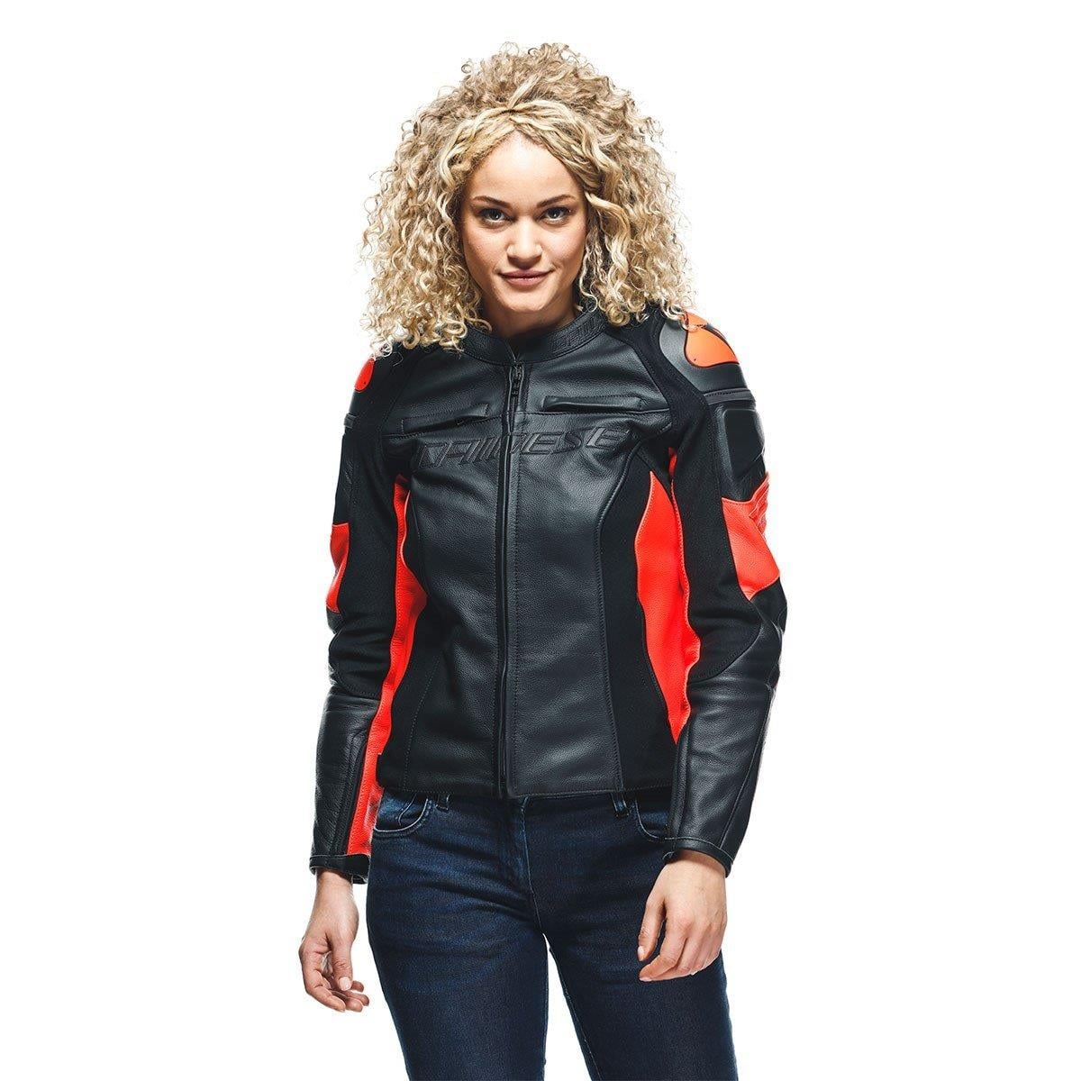 DNS CKT DERİ/RACING 4 LADY LEATHER JACKET BLK FLUO RED