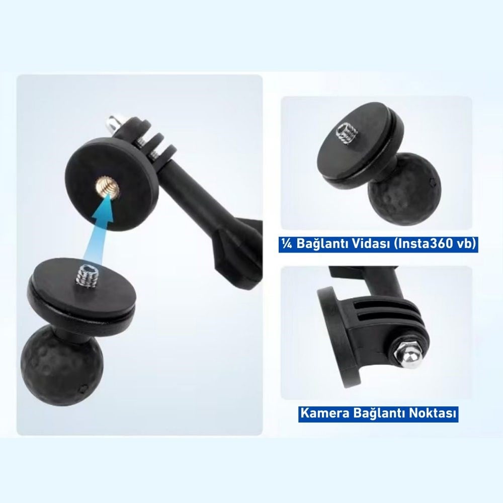 Knmaster MC120 – 360° Ayarlanabilir Motosiklet 10mm Vida Bağlantılı Aksiyon Kamera Aparatı