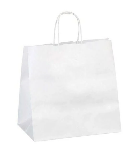 Burgu Saplı Beyaz Kağıt Çanta 32x20x32 50 Adet