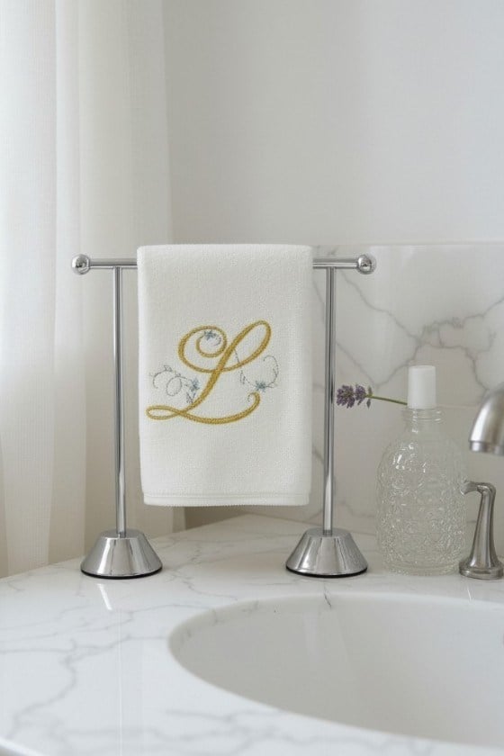 Harf Nakışlı Kadife Beyaz El Havlusu  30x50 Cm - L