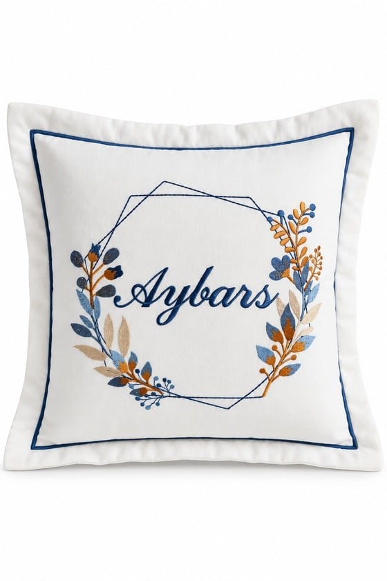 Kişiye Özel Botanik Nakışlı Pamuk Saten Doğum ve Takı Yastığı 35×35 cm