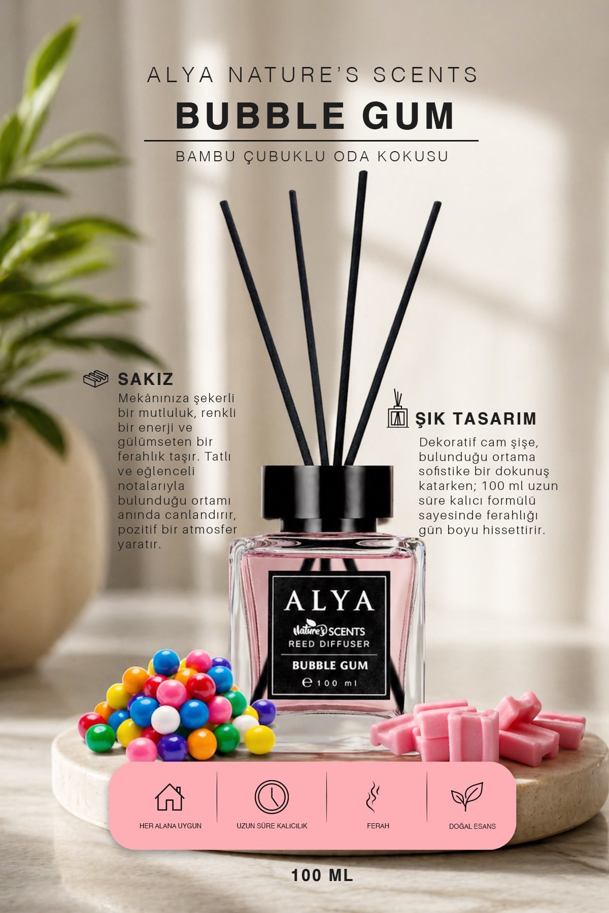 Nature's Scents Bubble Gum Bambu Çubuklu Oda Kokusu