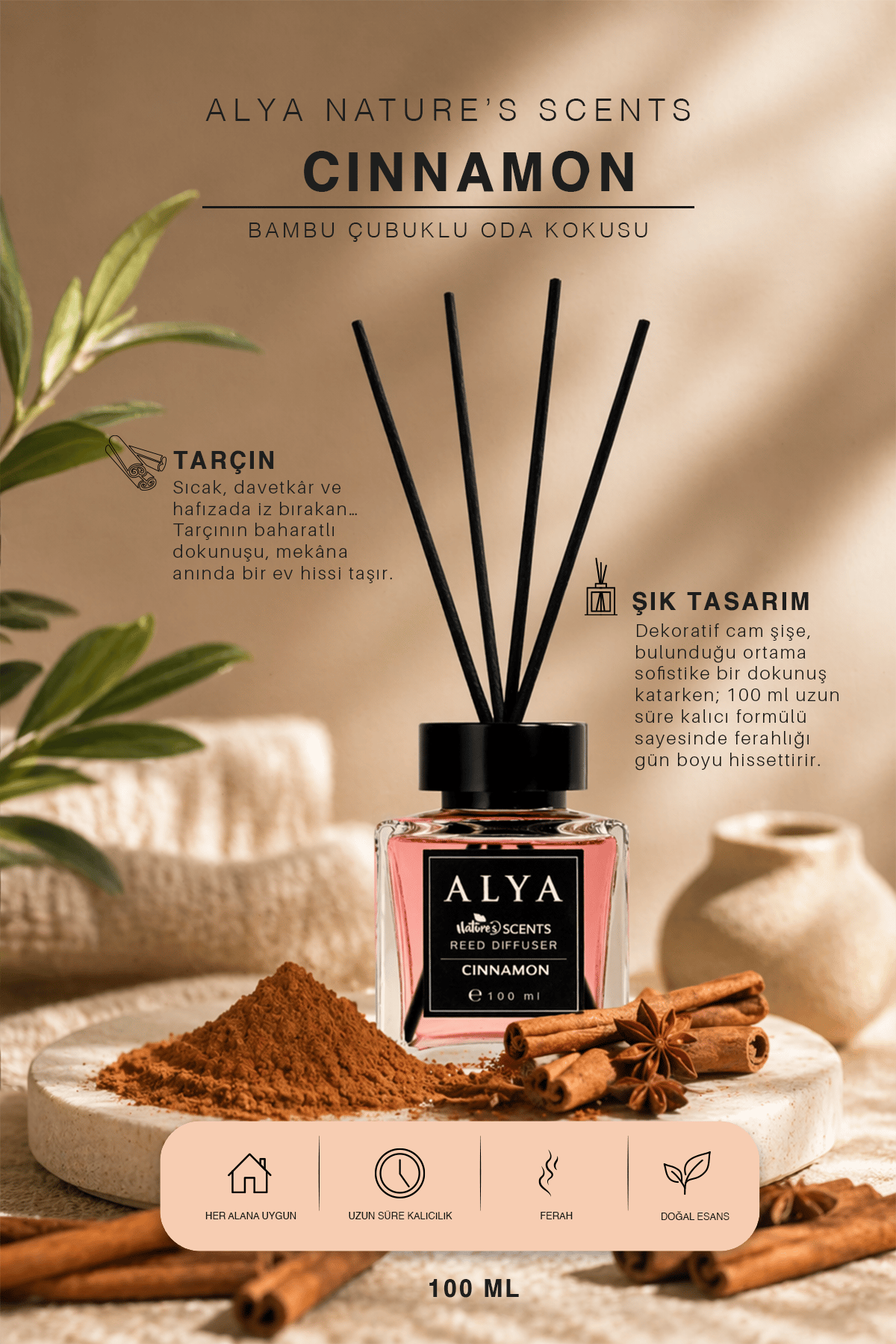 Nature's Scents Cinnamon Bambu Çubuklu Oda Kokusu- Tarçın Kokusu