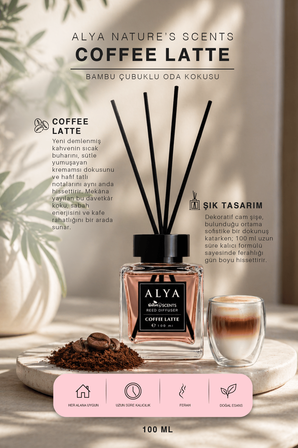 Nature's Scents Coffee Latte Bambu Çubuklu Oda Kokusu - Latte Kokusu