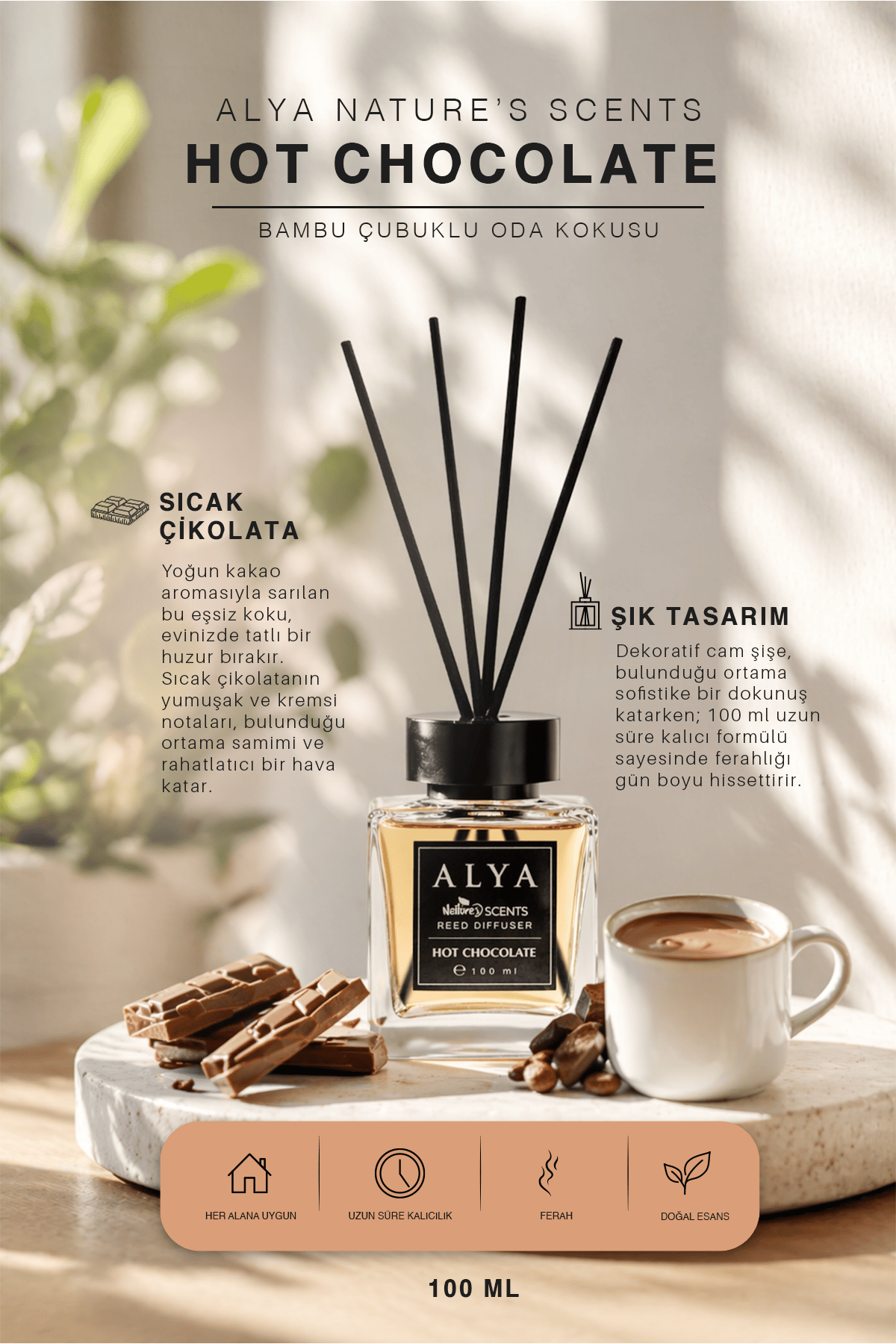 Nature's Scents Hot Chocolate Bambu Çubuklu Oda Kokusu- Sıcak Çikolata Kokusu