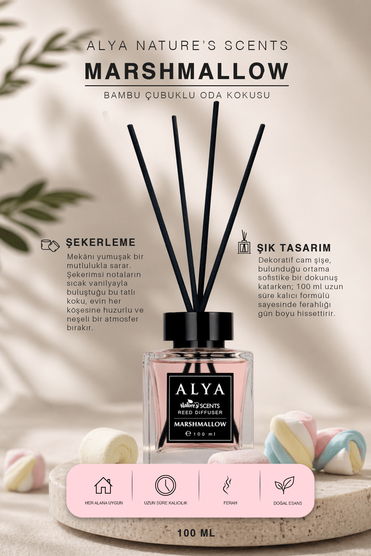 Nature's Scents Marshmallow Bambu Çubuklu Oda Kokusu