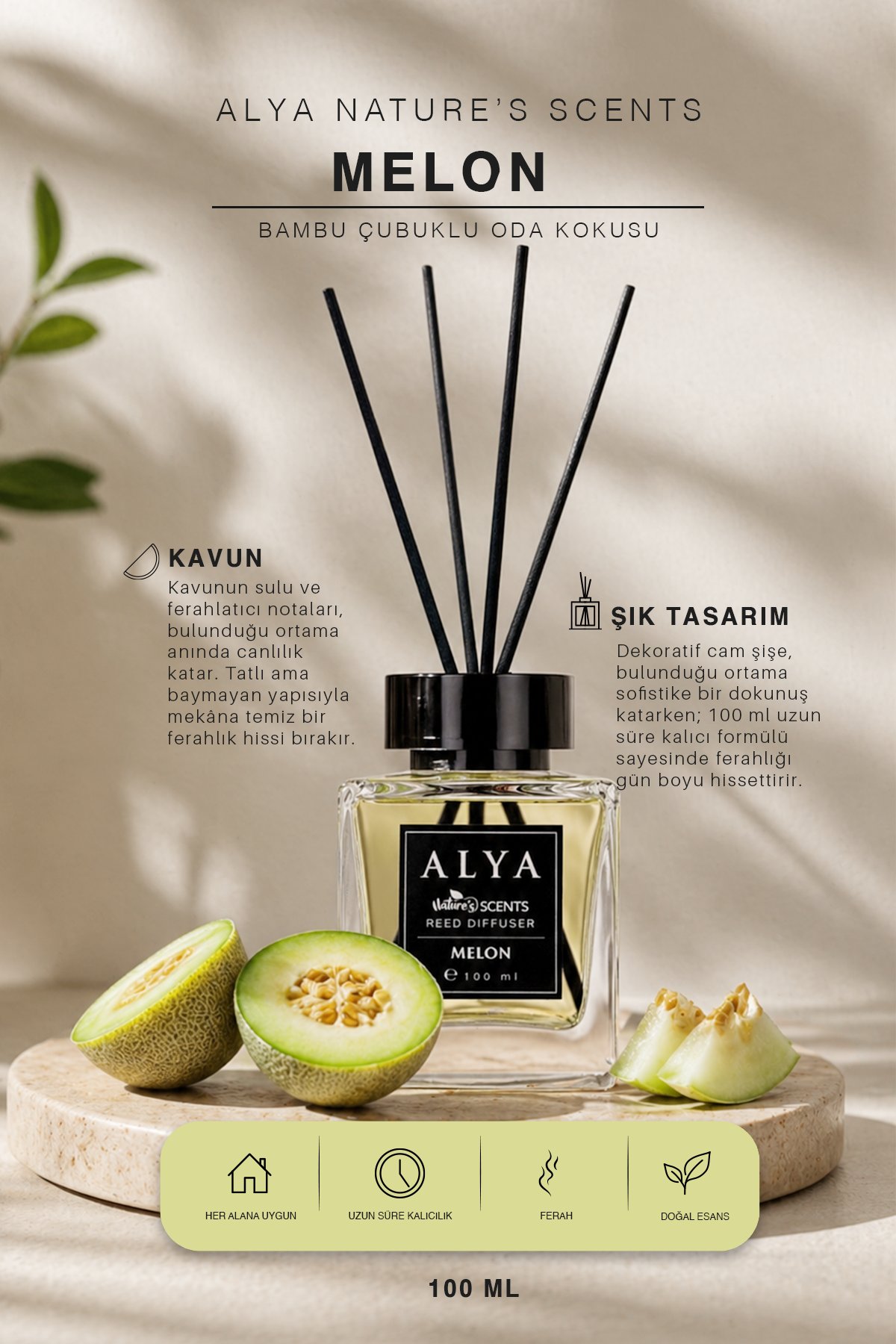 Nature's Scents Melon Bambu Çubuklu Oda Kokusu- Kavun Kokusu
