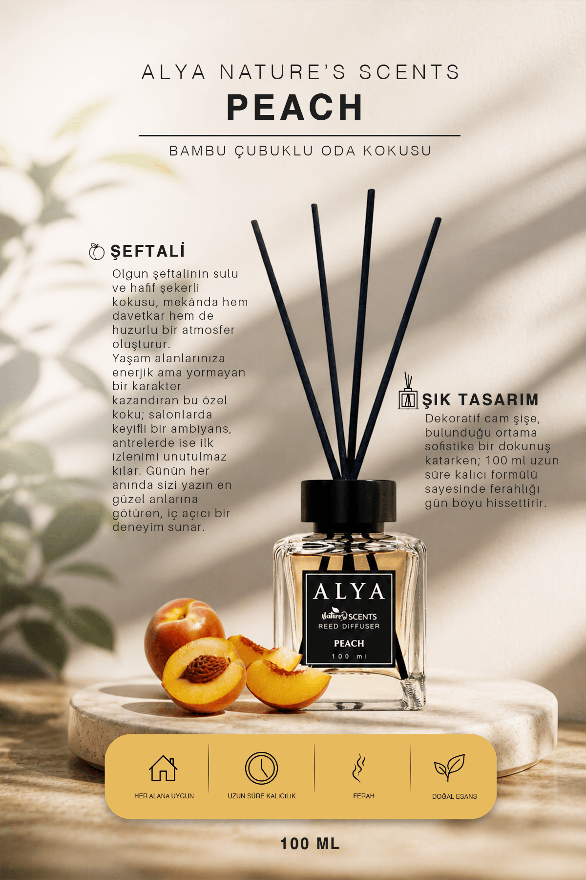 Nature's Scents Peach Bambu Çubuklu Oda Kokusu- Şeftali Kokusu