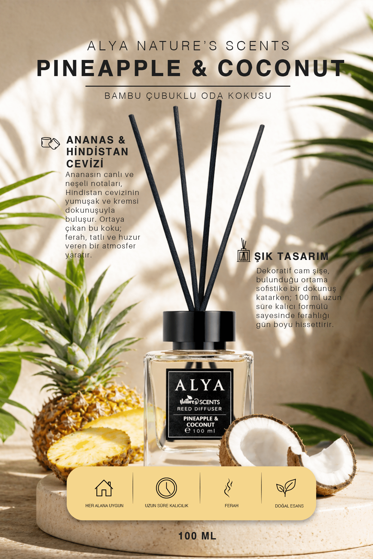 Nature's Scents Pineapple & Coconut Bambu Çubuklu Oda Kokusu- Ananas & Hindistan Cevizi Kokusu