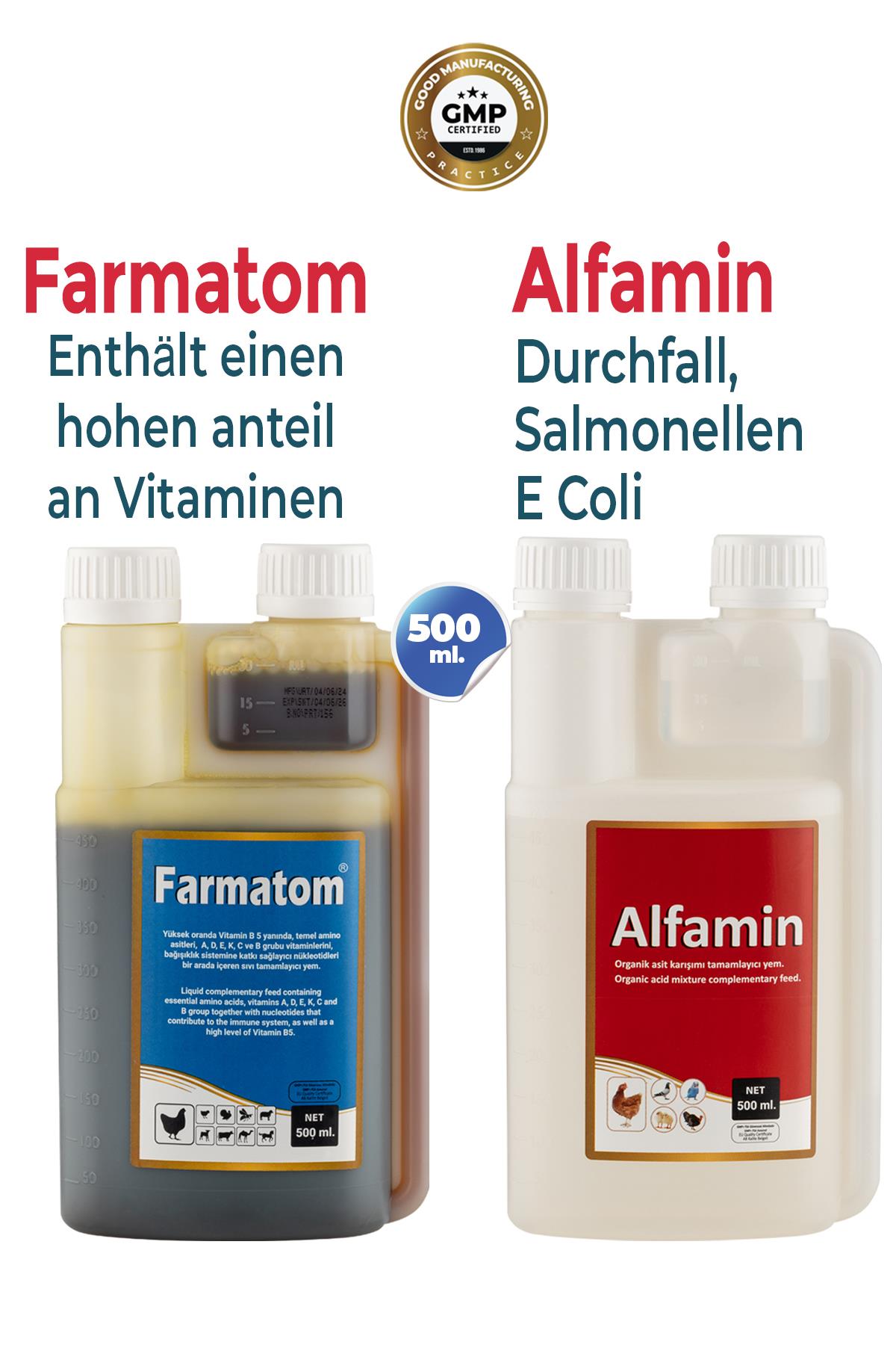 Geflügel 2er Set 500 ml Alfamin Durchfall 500 ml Farmatom Vitamin