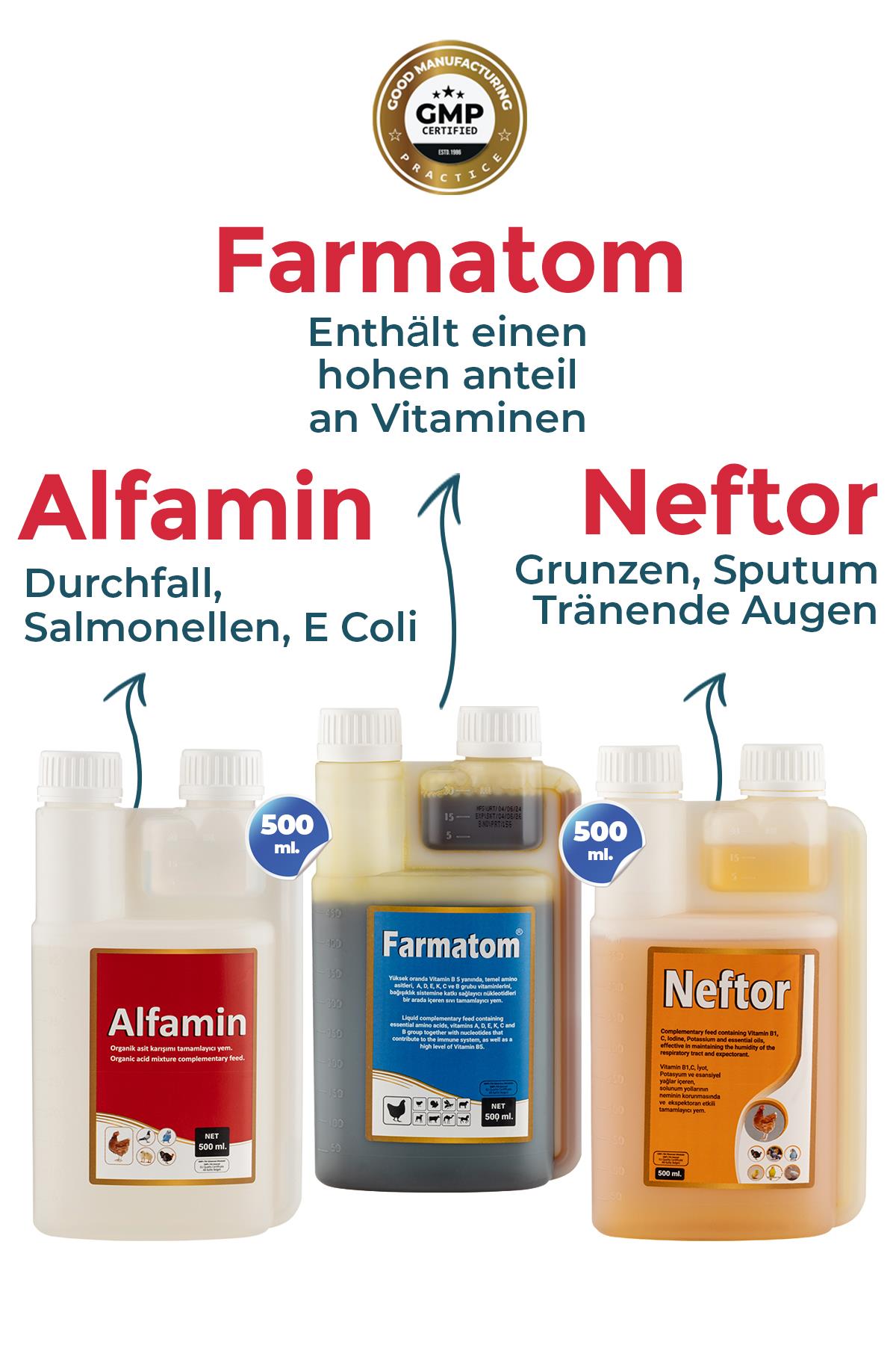 Geflügel 3er-Set 500 ml Neftor Keuchhusten Alfamin Durchfall Farmatom Vitamin