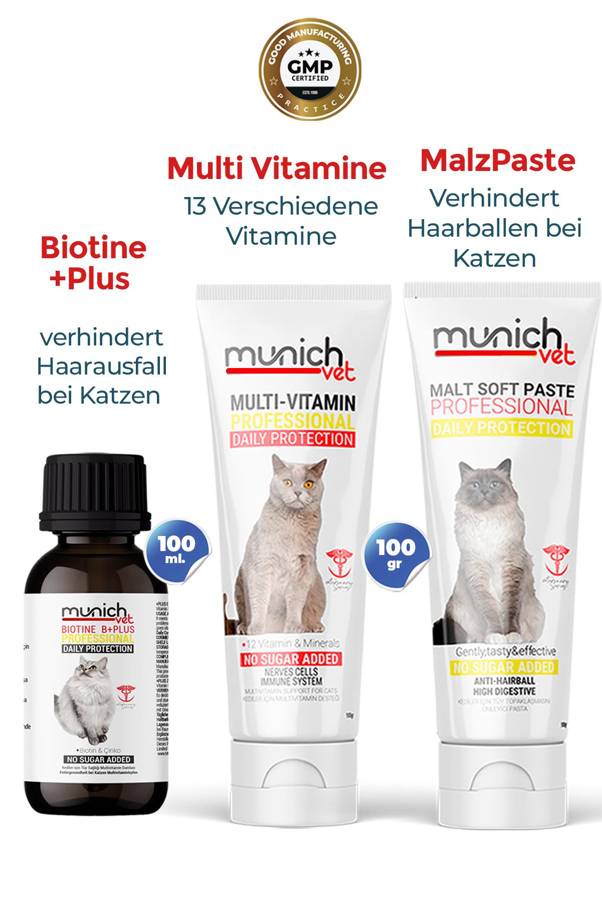 Katzenset mit 3 Biotin-Plus-Tropfen Multi-Vitamin-Malzpaste