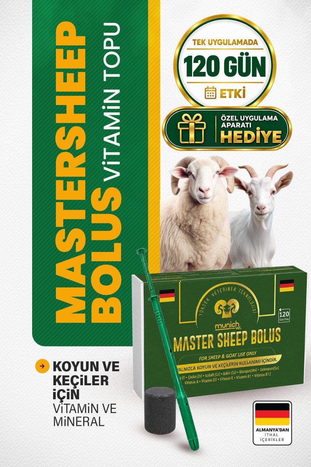Munich Vet Master Sheep Koyun Keçi Bolusu 12 adet Yutturma Aparatı HEDİYE