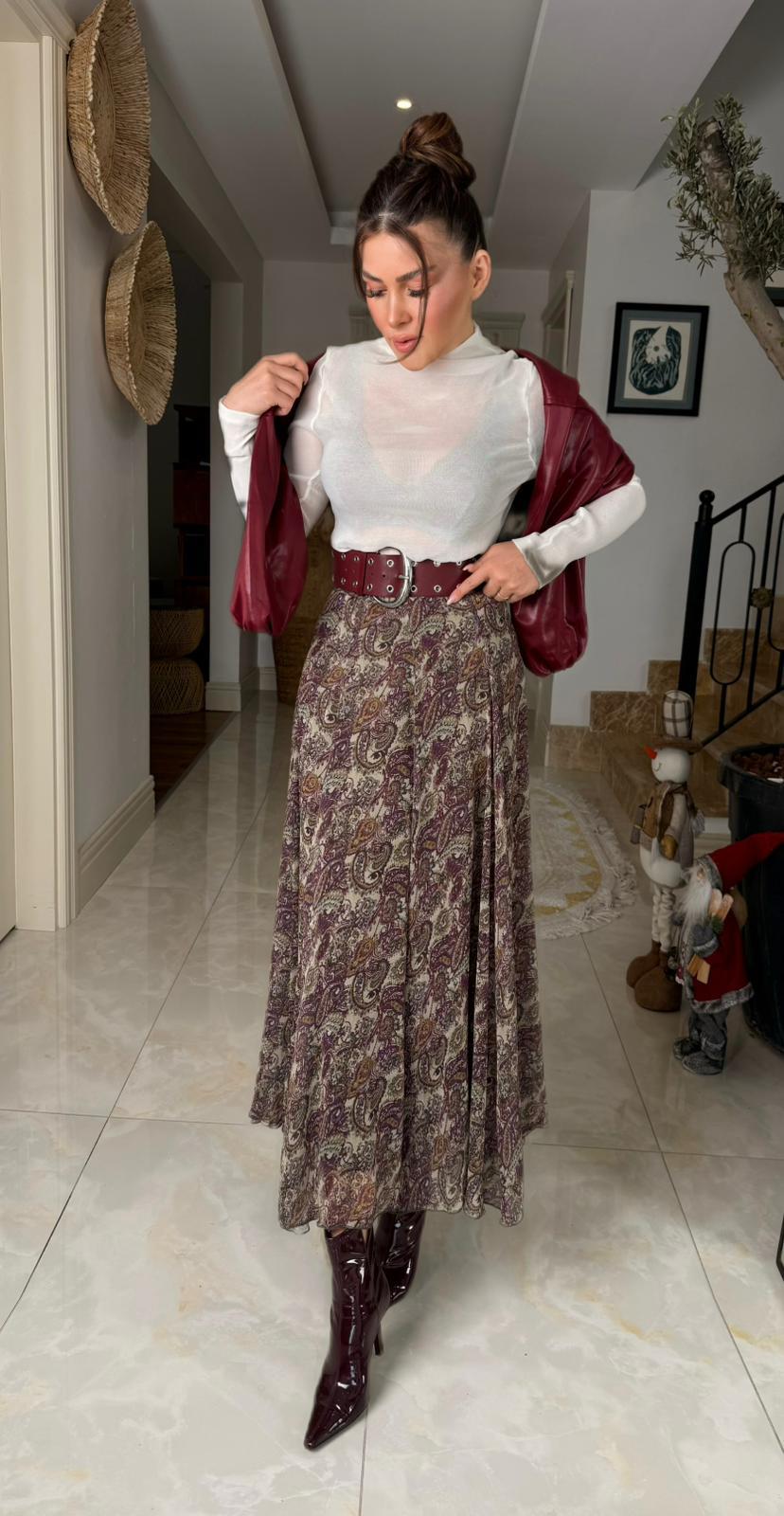 Desenli Midi Etek