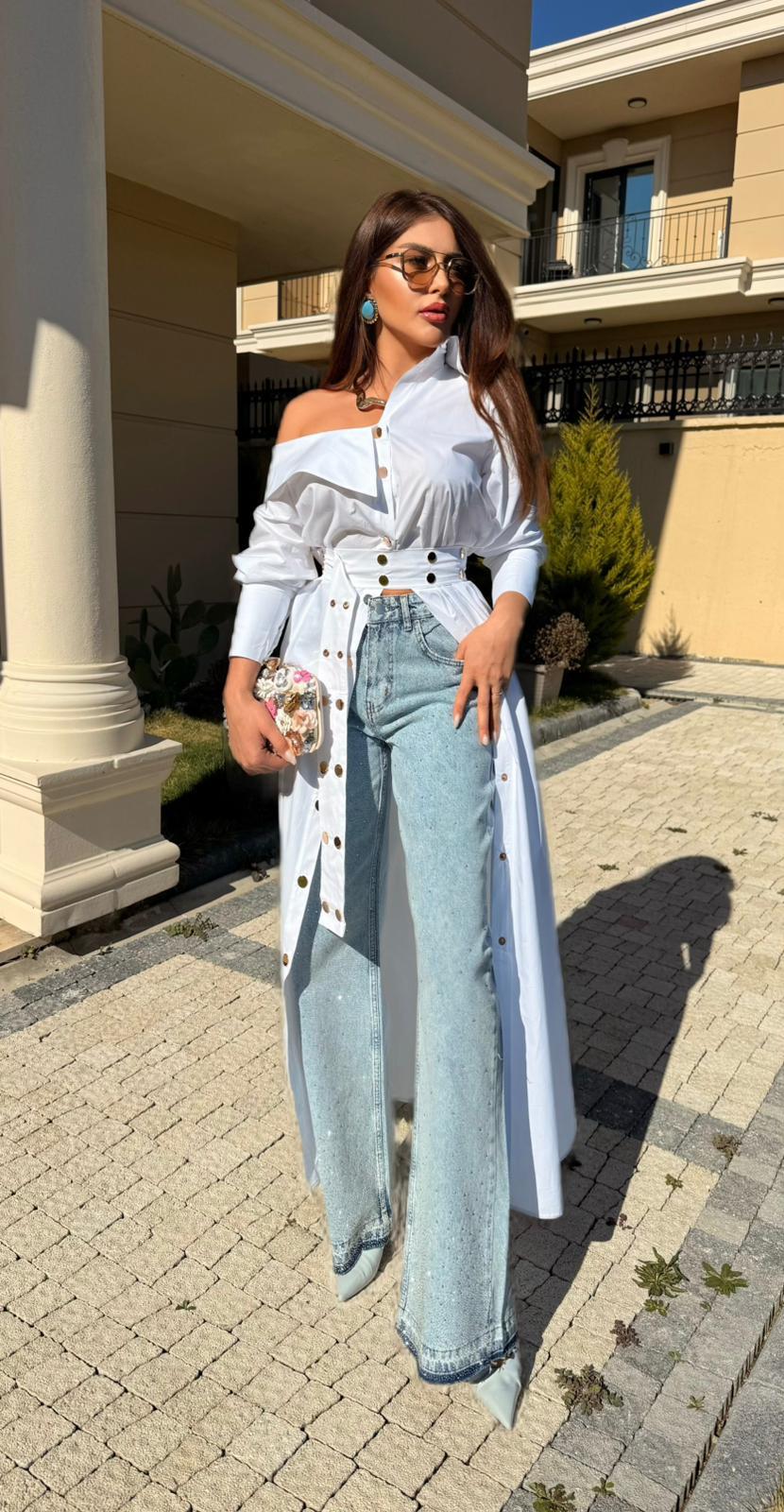 Kesik Paça Taşlı Denim
