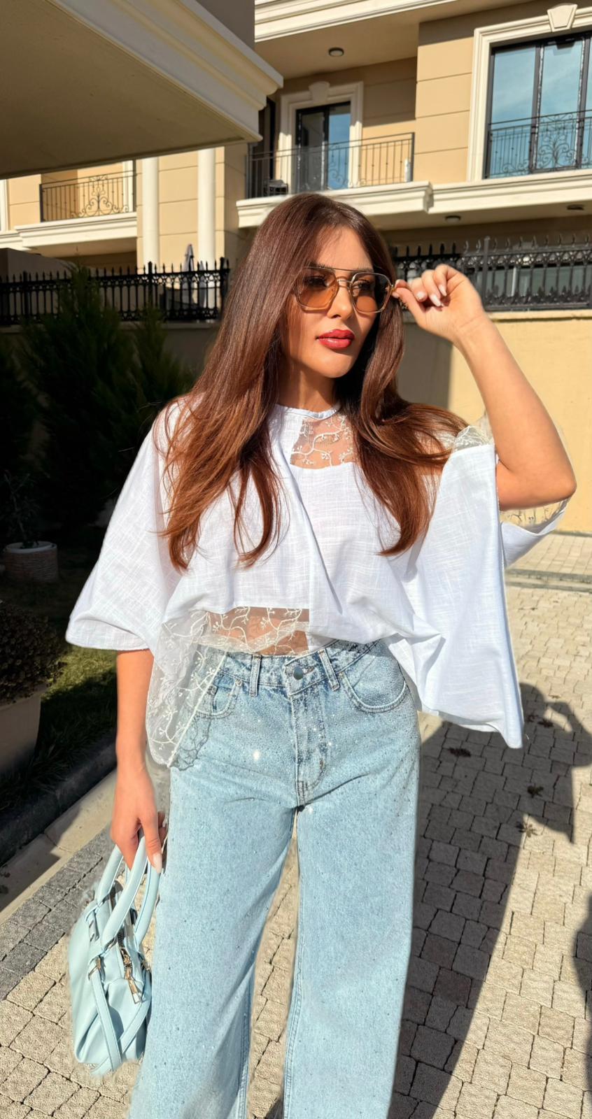 Kesik Paça Taşlı Denim