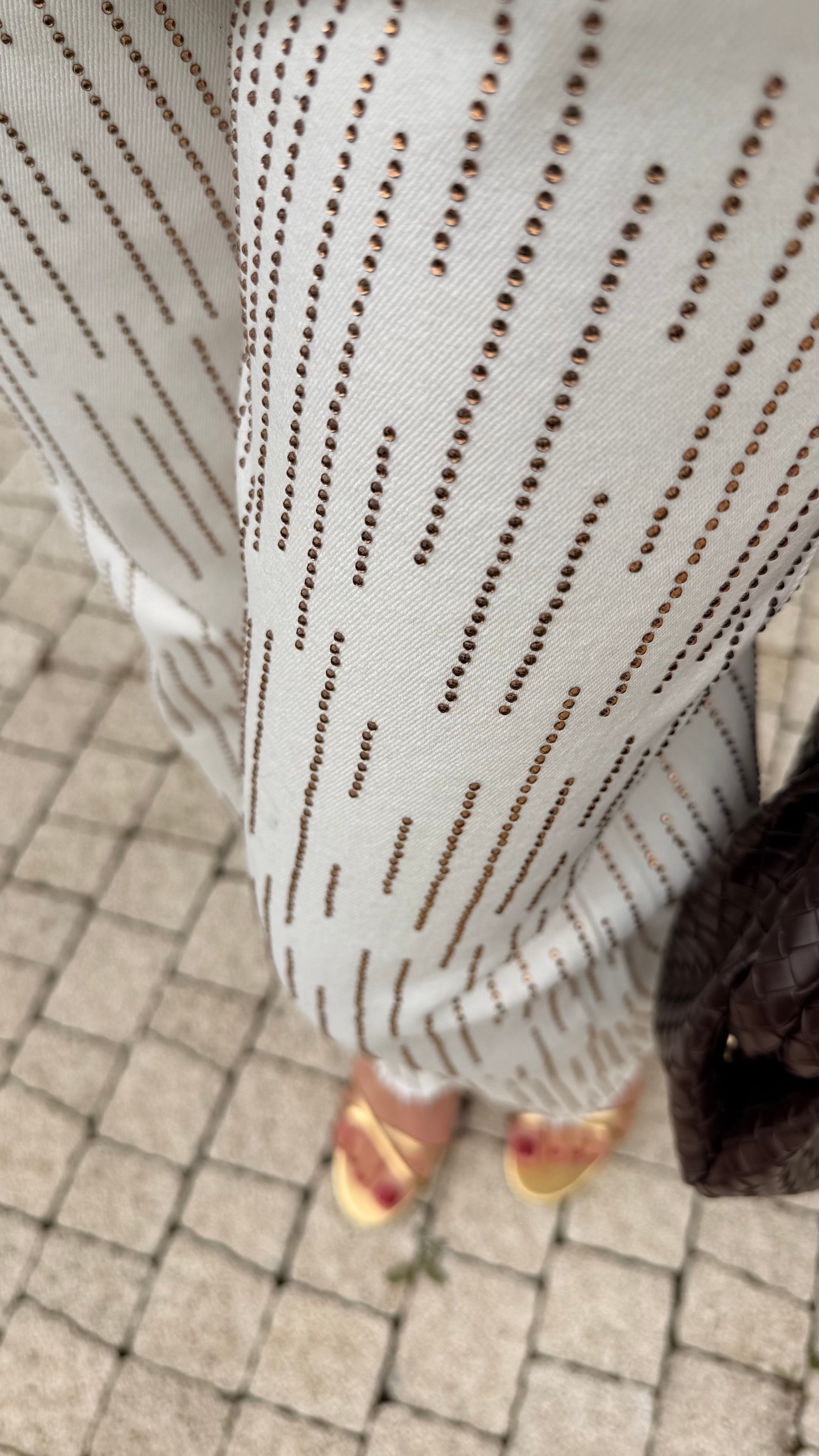 Likralı Taşlı Kahve Denim