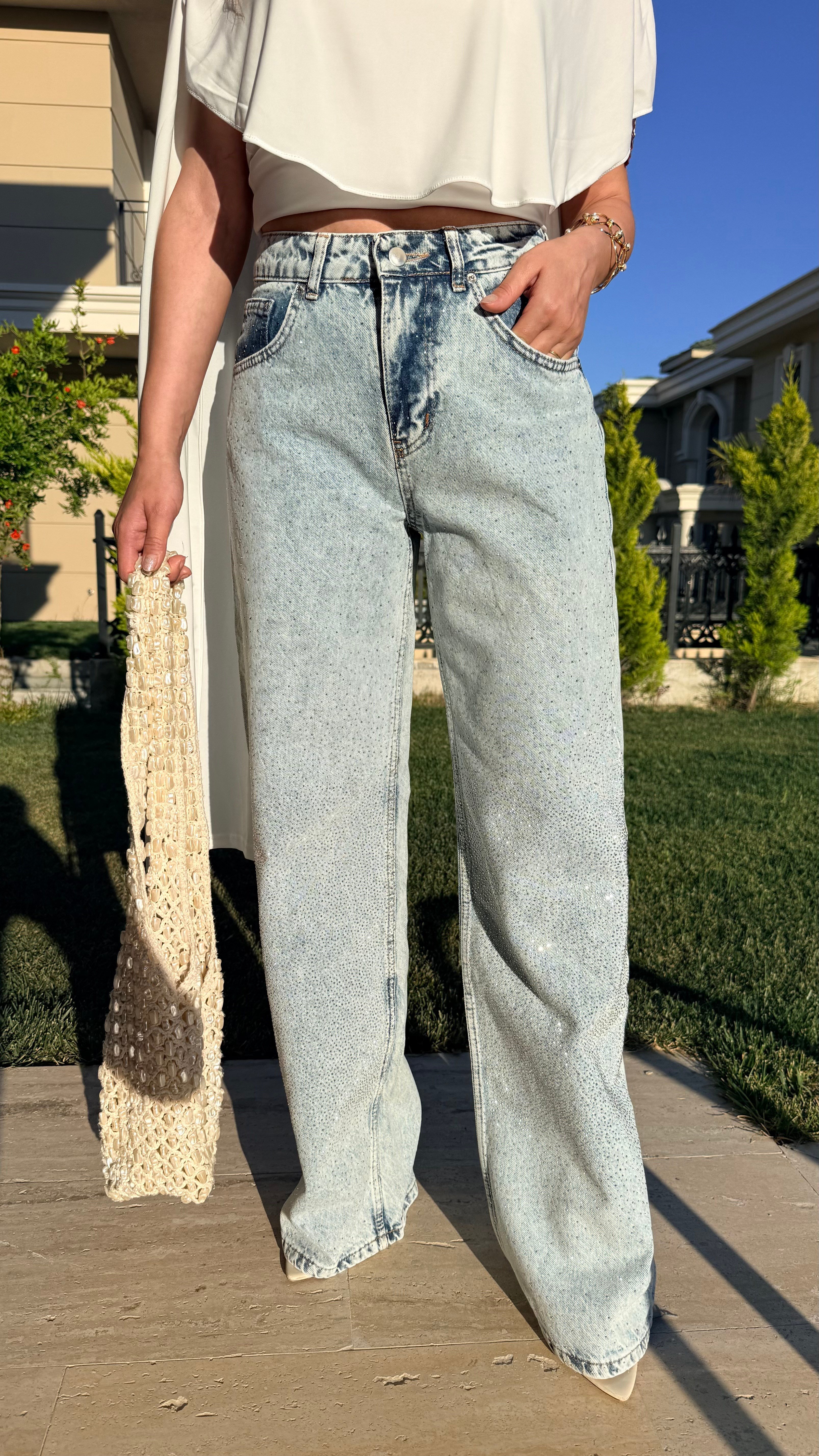 Taşlı Denim Pantolon