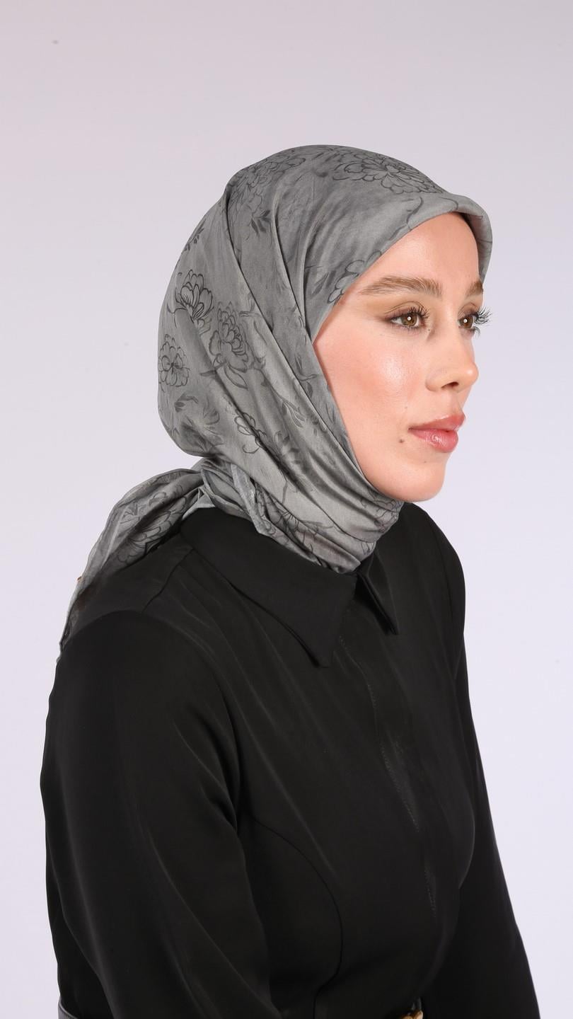 FLEUR DESEN EŞARP GRİ-7