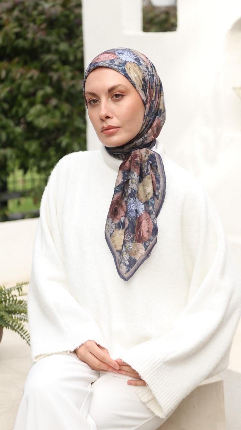 FLOWER DESEN EŞARP LACİVERT