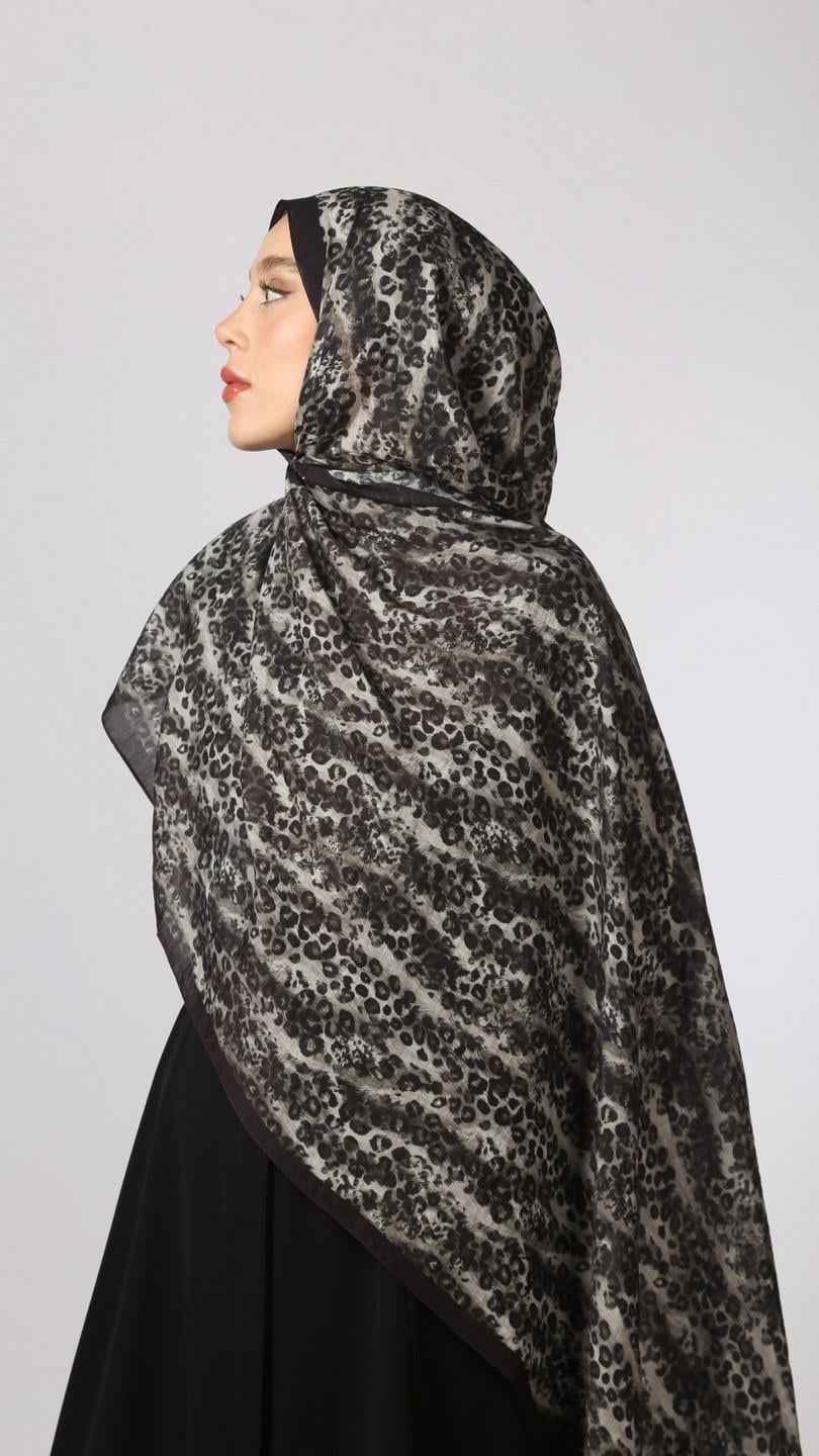 LEOPAR DESEN ŞAL SİYAH GRİ